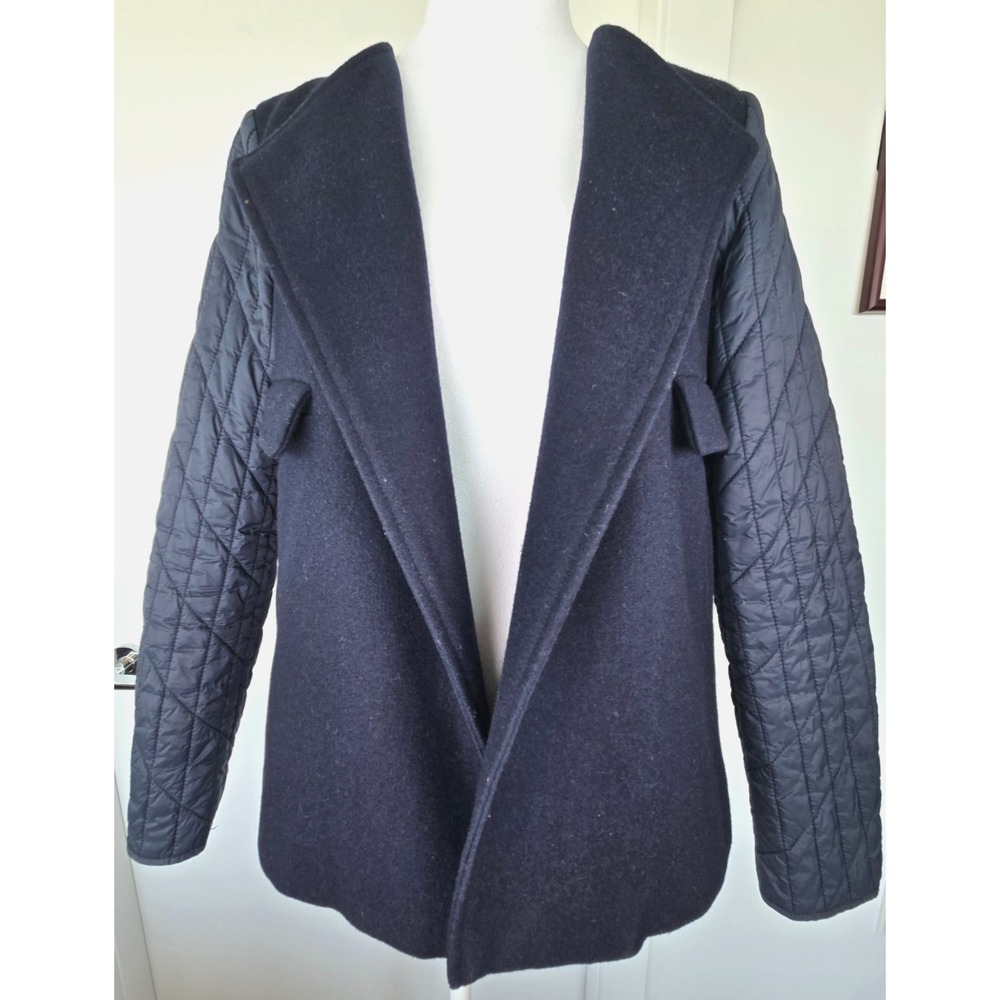 Wool Blend Two Tone Quilted Long Sleeves Peacoat Jacket Navy & Black W Sz M Lux